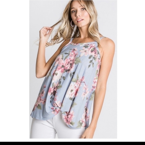 Hopley Floral Spaghetti Strap Tank Top With Knot on the Side Detail-S & L - Picture 4 of 14